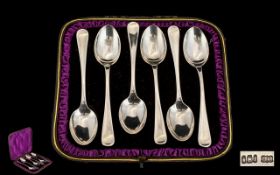 Edwardian Period Boxed Set of Six Sterling Silver Teaspoons In Original Fitted Case.