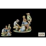 Nao by Lladro - Ltd Edition Large and Impressive Porcelain Group Figure ' Boys Playing Cards ' From