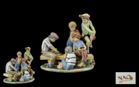 Nao by Lladro - Ltd Edition Large and Impressive Porcelain Group Figure ' Boys Playing Cards ' From