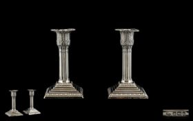 Victorian Pair of Nice Quality Classical Design Silver Candlesticks each with corinthian columns,