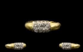 18ct Yellow Gold Diamond Set Dress Ring Set with 16 Pave Set Small Diamonds In a Rock Face Setting