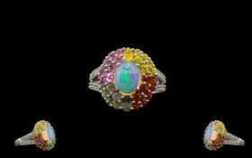 Opal and Multi Colours of Sapphire Ring, an opal cabochon of 1.