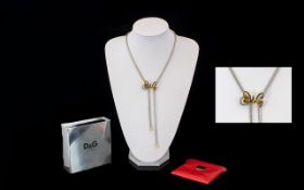 D&G Jewels Boxed Designer Bolo Tie Lariat Necklace And Crystal Set Watch Silver tone snake link