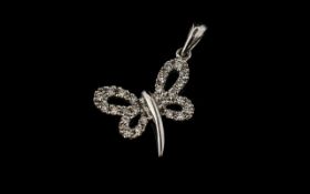 9ct White Gold Diamond Set Butterfly Pendant Stamped 375, set with round cut diamonds, please see
