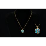 14ct Gold Opal and Diamond Set Pendant with Attached 14ct Gold Chain.