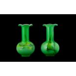 A Pair Of Murano Style Art Glass Vases Specimen vases with fluted rim in opaque seafoam green with