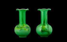 A Pair Of Murano Style Art Glass Vases Specimen vases with fluted rim in opaque seafoam green with