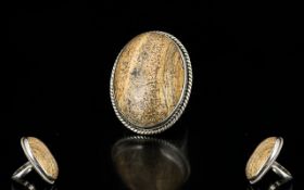 Picture Jasper Statement Ring, an oval cut cabochon of 35cts of picture jasper, a beautifully