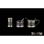 George V Very Pleasing Sterling Silver 3 Piece Cruet Set, Complete with Blue Liners.