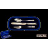 George V Boxed Solid Silver 3 Piece Christening Set. Comprises Knife, Spoon and Fork.