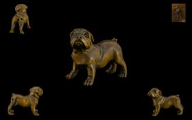 Japanese Early 20thC Carved Boxwood Netsuke of a Bulldog/Pug in a standing position.