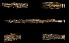 Carved And Inlaid Coromandel Staff Tribal interest, carved with stylised figures,