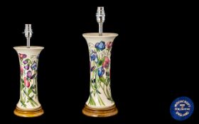 Moorcroft - Nice Quality Tubelined Floral Lamp Base on Circular Wooden Base ' Sweetness ' Pattern.