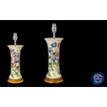 Moorcroft - Nice Quality Tubelined Floral Lamp Base on Circular Wooden Base ' Sweetness ' Pattern.
