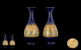 Royal Doulton - Impressive Pair of Chine Ware and Cobalt Blue Decorated Vases. c.1890.