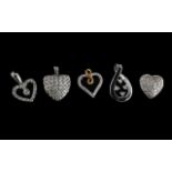 A Collection Of Six 9ct White Gold Diamond Set Charms Each hallmarked to bale, to include four heart