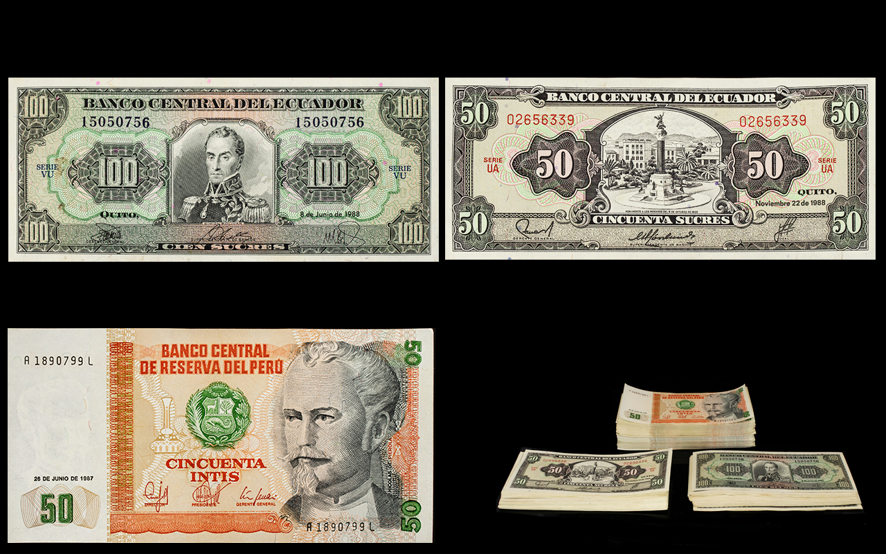 A Collection of South American Bank Notes In Mint Condition ( Uncirculated ) In Consecutive Order.