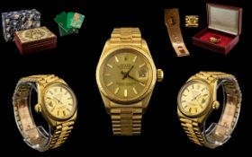 Rolex 18ct Yellow Gold Stylish Ladies Automatic Date-Just Chronometer Wrist Watch.