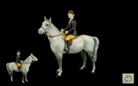 Beswick- Horse And Rider Figurine. 'Hunts Women' - Grey Horse. Rider And Horse Stood Still.