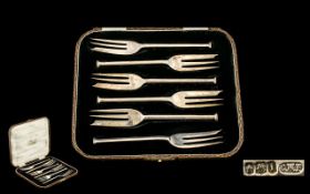 George V Boxed Set of Six Silver Cake Forks. All In Excellent Condition - Not Used.