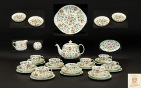 Minton 'Haddon Hall' Tea Service comprises Tea Pot, Milk Jug, Sugar Bowl, 9 Teacups,