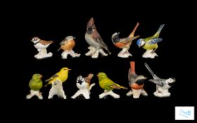 Large Collection of Goebel Hand Painted Ceramic Bird Figures ( 11 ) Eleven In Total, From the 1960's