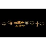 A Collection Of 9ct Gold Jewellery Eight pieces in total to include floral bar brooch,