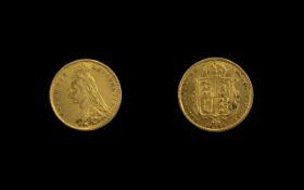 Queen Victoria 22ct Gold - Jubilee Head Half Sovereign - Date 1887.