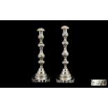 Edwardian Period - Judaica Pair of Sterling Silver Candlesticks with Detachable Nozzles or Pleasing
