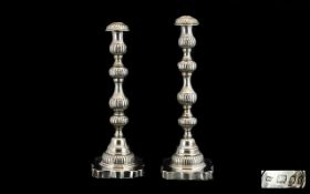 Edwardian Period - Judaica Pair of Sterling Silver Candlesticks with Detachable Nozzles or Pleasing