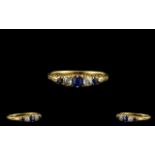 Antique Period - Petite / Attractive 18ct Gold 5 Stone Sapphire and Diamond Ring, Gypsy Setting.