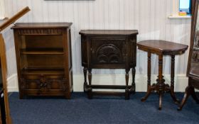 A Small Collection Of Furniture To include Carved oak cabinet with two door front cabinet and