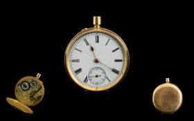 A 14ct Gold Fob Watch White enamel dial with Roman numerals and subsidiary second,
