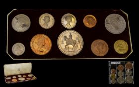 A 1953 Royal Mint Proof Coin Set Comprising 10 coins in fitted red case. Together with a blister