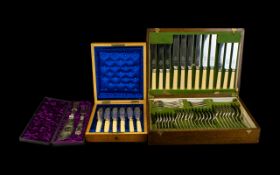 A Collection Of Early 20th Century Boxed Cutlery Three items in total to include oak cased canteen