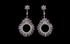 Rose de France Amethyst Statement Drop Earrings, 14cts,