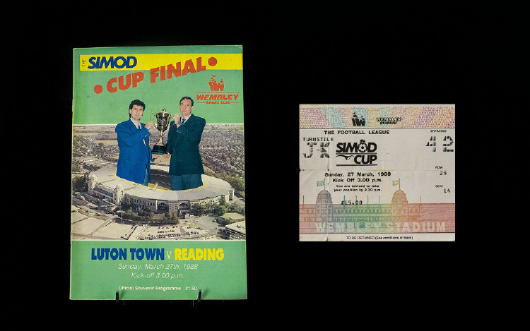 1988 'The Simod' Cup Final Souvenir Programme And Ticket Stub, Luton Town v Reading