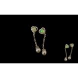 Opal Heart and Pearl Drop Earrings, two round cut opals, each of 1ct,