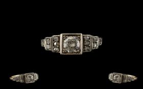 18ct Yellow Gold and Platinum Attractive Diamond Set Dress Ring, From the 1920's Period.