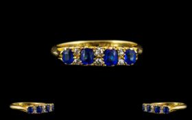 Edwardian Period 18ct Gold Sapphire and Diamond Set Ring In a Gypsy Setting,