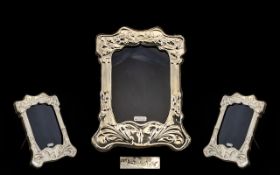 Elizabeth II Art Nouveau Style - Shaped Sterling Silver Photo Frame Stylished Floral Design.