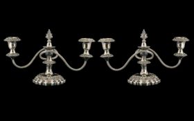 Edwardian Period Fine Pair of Silver Plated Two Branch Candelabra's Good Quality and Solid