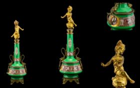 French Empire - Impressive and Decorative Tall Gilt Bronze and Painted Ceramic Center Piece /