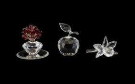 Swarovski Crystal Fruit and Flower Display Pieces ( 3 ) In Total, All with Boxes and Certificates.