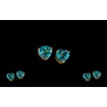 Blue Topaz Stud Earrings, a pair of heart cut solitaires of vivid blue topaz, totalling 4.