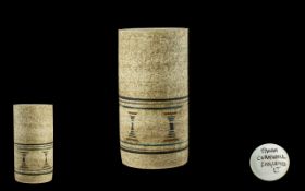 Troika Cylindrical Signed Vase. Circles on Stripes Design. Monogrammed L.