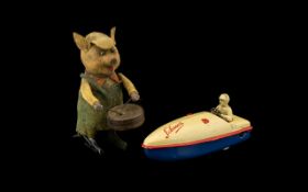 A Schuco Model 1015 Motorboat Clockwork And Tinplate Toy In working order, in cream,