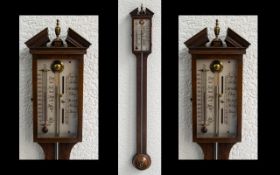 19thC Cross Banded Mahogany and Boxwood Strung Stick Barometer,