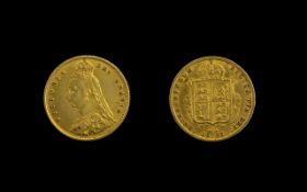 Queen Victoria 22ct Gold Jubilee Head Half Sovereign - Date 1887.