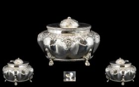 English Late 19th Century Superb Quality Sterling Silver Lidded Tea Caddy of Wonderful Proportions